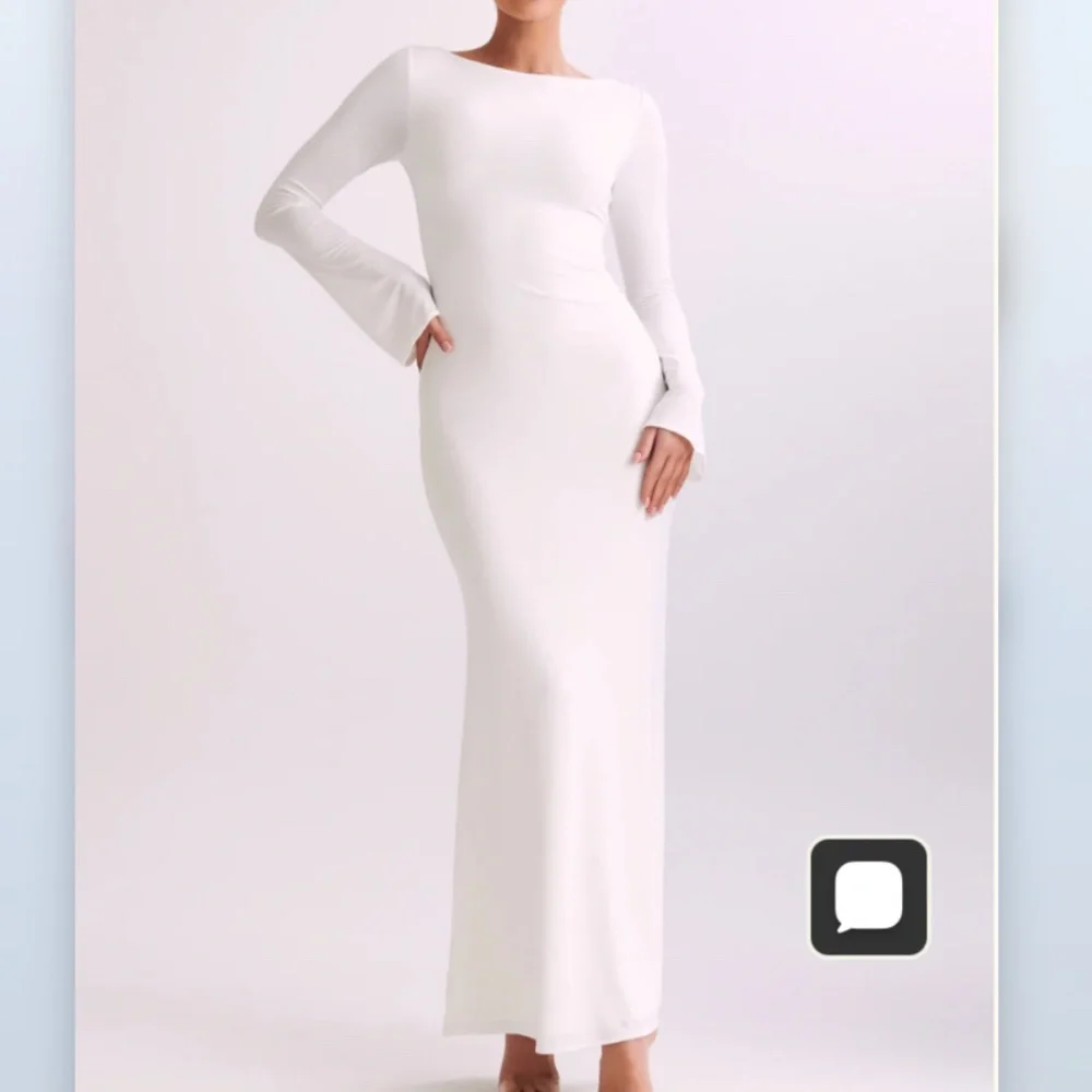 Meshki Tarna Slinky Fishtail Maxi Dress - Ivory - Size Medium - Picture 3 of 7